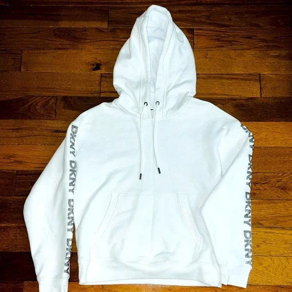 DKNY Sport White Hoodie Rhinestone Sleeves - Picture 1 of 9